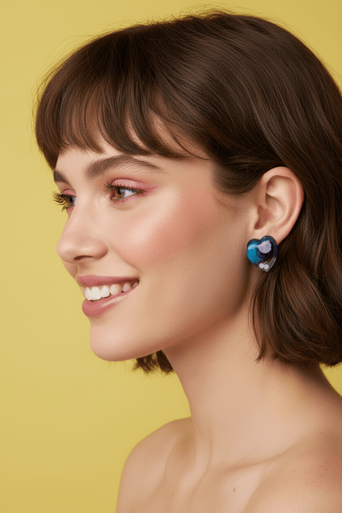 Blue Heart Mirage - Pendientes De Resina - Moore Estudio